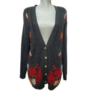 𝅺VINTAGE Sk & Company Long V-Neck Floral Wool Knit Cardigan  M